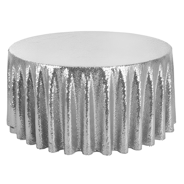 Скатерть с пайетками, круглая, серебряная