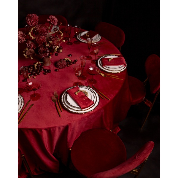 Скатерть велюр, круглая, пьяная вишня - Фото 2