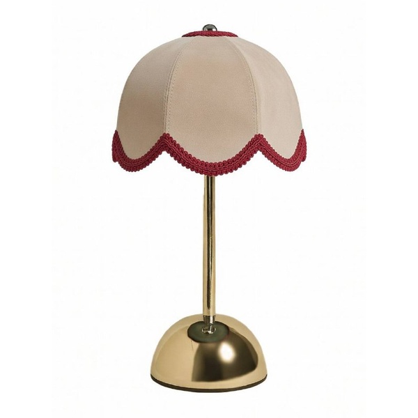 Лампа Дом Цветочек, золото + бежевый велюр + бордовая тесьма