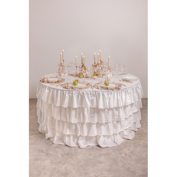 Скатерть из хлопка с рюшами, круглая, белая - Фото 5