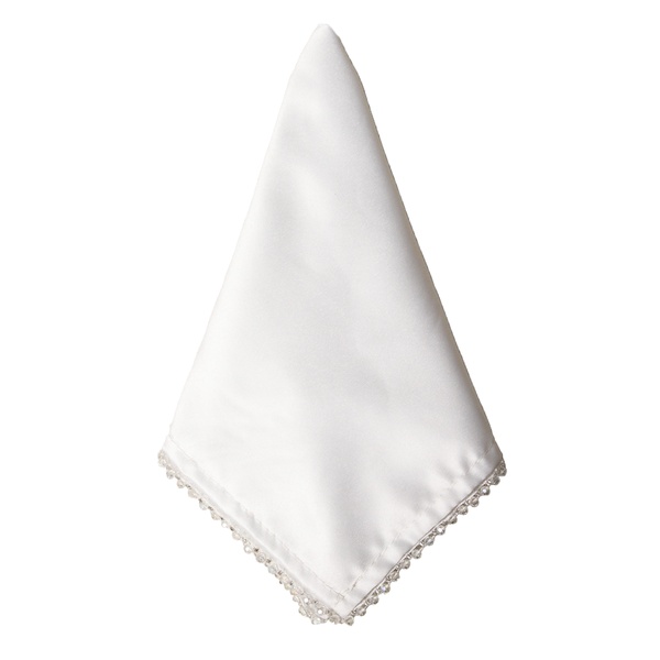 Салфетка Сатин Премиум, белая с бусинами