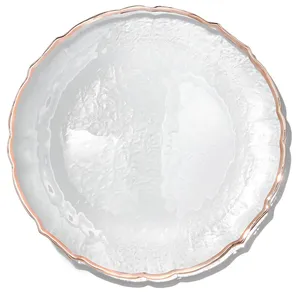 Тарелка Салак прозрачная с каймой розовое золото