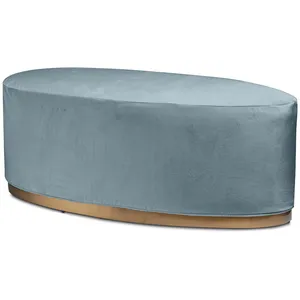 Чехол бархатный серо-голубой для овального пуфа