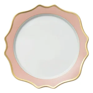 Тарелка Амелия розовая с золотой каймой