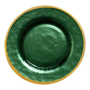 Подстановочная тарелка "Сави" зеленая с золотой каймой