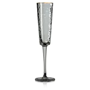 Бокал «Эванс» для шампанского дымчатый с золотой каймой