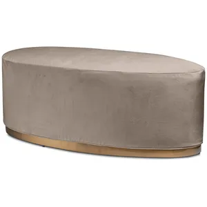 Чехол бархатный серо-бежевый для овального пуфа