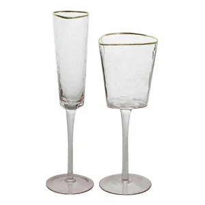 Бокал для шампанского Эванс  розовый с золотым кантом