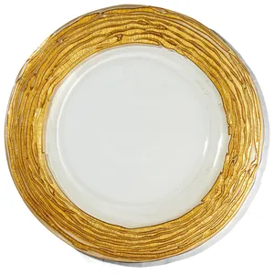 Подстановочная тарелка «Безель» прозрачная с золотым орнаментом