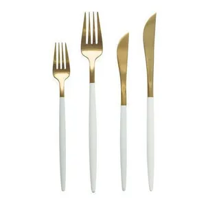 Набор из 4 приборов «Амьен» белых с золотом