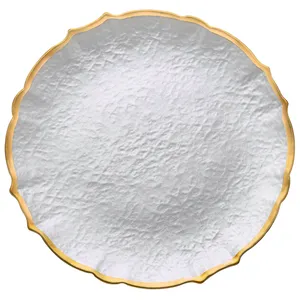 Тарелка Салак жемчужная с золотой каймой