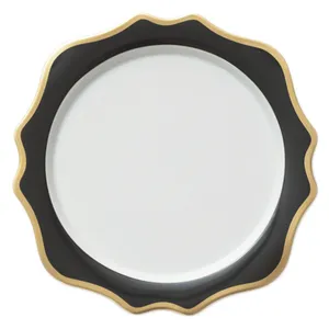 Тарелка Амелия чёрная с золотой каймой