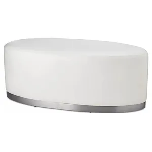 Пуф «Овал» серебро, белая экокожа