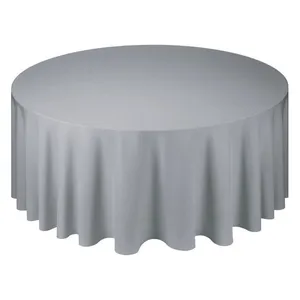 Скатерть полиэстер, круглая, серо-голубая