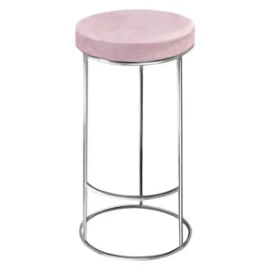 Барный стул серебро, пепельно-розовый бархат