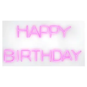 Неоновая вывеска Happy Birthday розовая - Фото 1