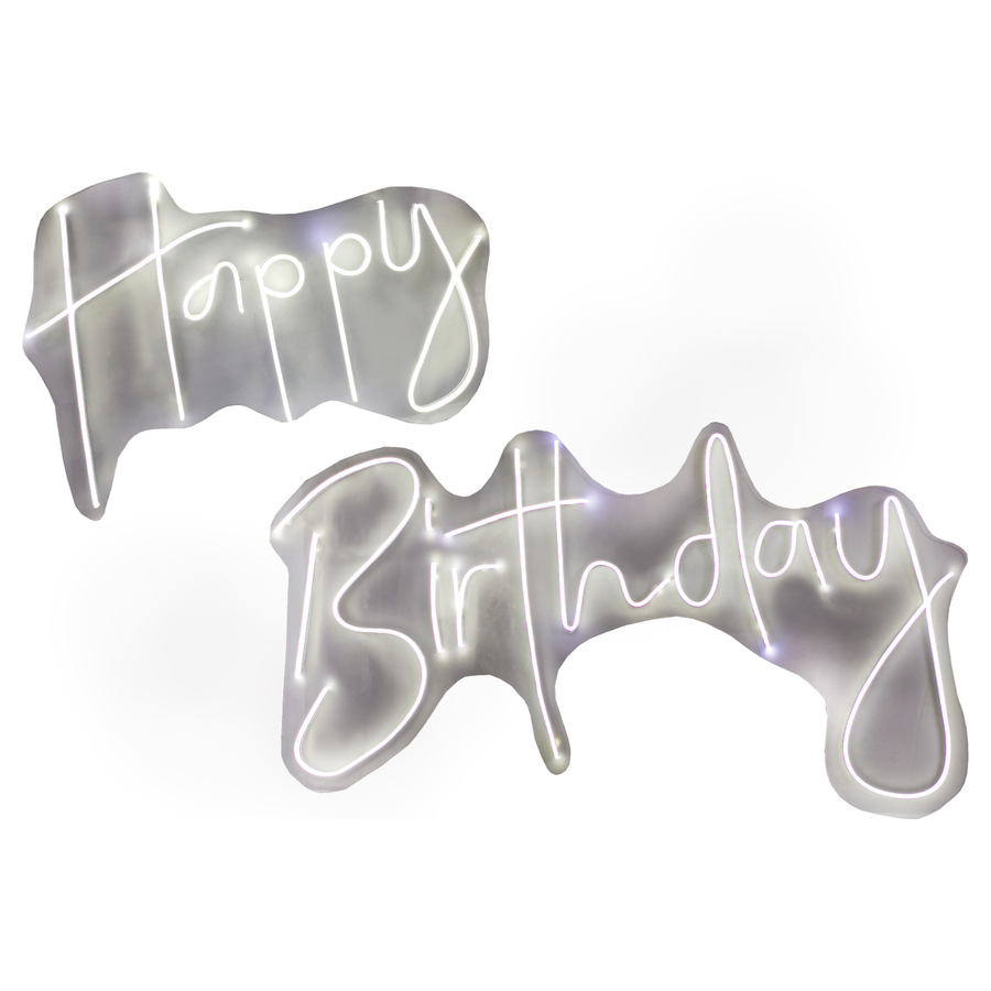 Неоновая вывеска «Happy Birthday white» - Фото миниатюра 1