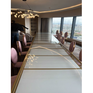 Стол "Loft Gold", прозрачная столешница, белое подстолье - Фото 3